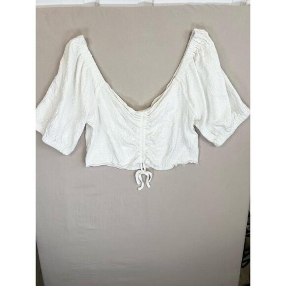 Roxy White Ruched Front Tie Detail Short Sleeve Off Shoulder Blouse Size XXL - Picture 3 of 13